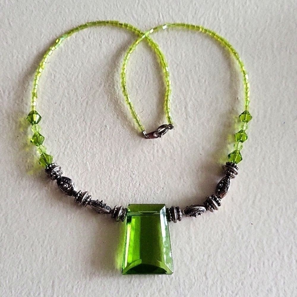 Lime green Handcrafted Glass and Sterling Silver Necklace
